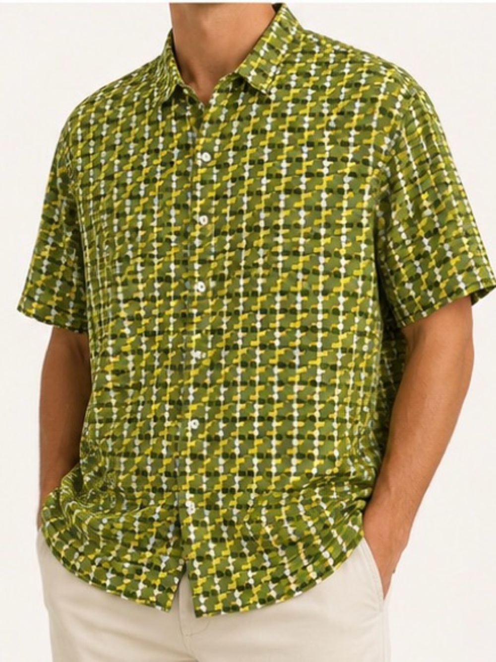 OP Men's Green Geometric Short-Sleeve Polo Shirt
